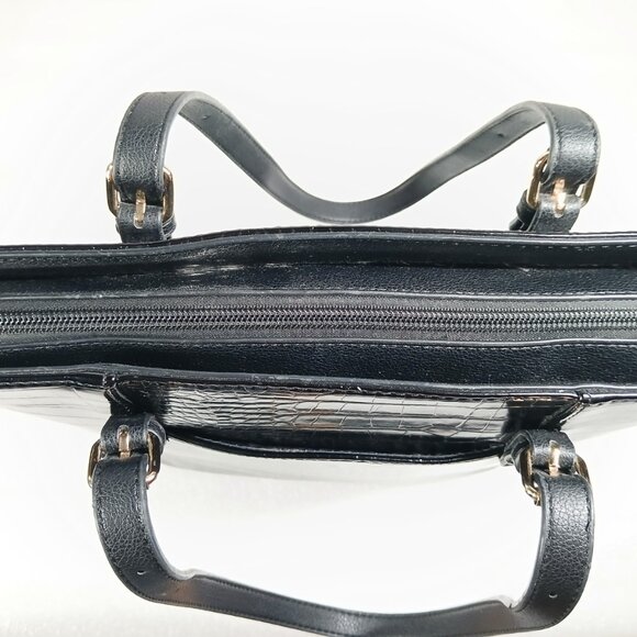 Anne Klein Black Faux Croc Embossed Leather Tote Shoulder Bag Medium VGUC - Picture 8 of 14